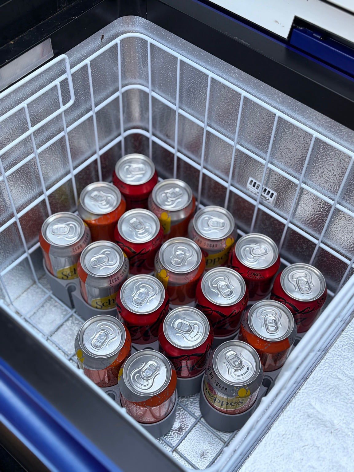 Tin - Interlock fridge organiser setup fully loaded with cans